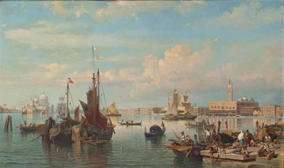 Figures on the quay before the entrance to the Grand Canal