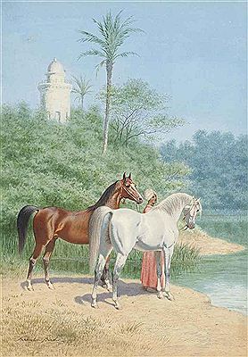 Groom leading two Arab stallions to water by Harrington Bird - Auction record, sale price, and art valuation. Compare with similar artists and explore comparable artworks.