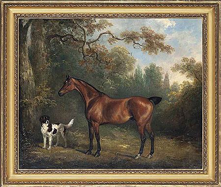 A bay horse and a spaniel in a wooded landscape by Charles Henry Schwanfelder - Auction record, sale price, and art valuation. Compare with similar artists and explore comparable artworks.