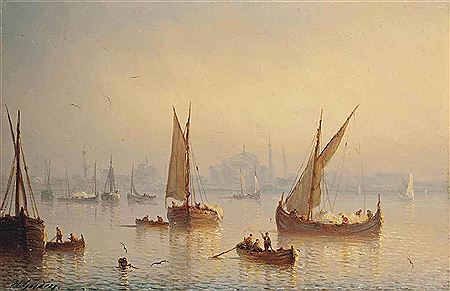 Vessels on the Bosphourus, Hagia Sophia Mosque beyond
