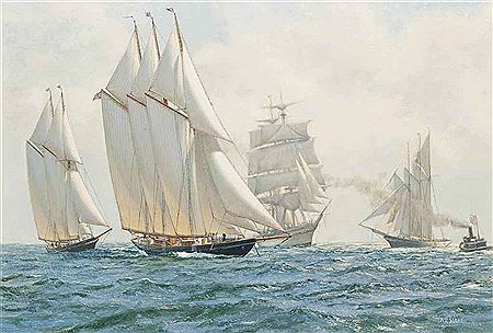 THE KAISER'S CUP: THE AMERICAN THREE-MASTED SCHOONER ATLANTIC AT THE START OF THE TRANSATLANTIC RACE, 17TH MAY, 1905