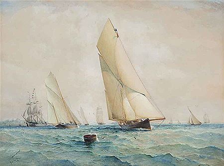 ERYCINA WINNING THE QUEEN'S CUP AT CORK, 1887 by Barlow Moore - Auction record, sale price, and art valuation. Compare with similar artists and explore comparable artworks.