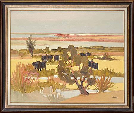 Sample artwork by Eliane Thiollier (1926 - 1989), known for structured landscapes in red and ochre palette, lithography - View similar artists and auction records