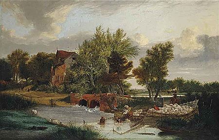 Sheep dipping at Trowse Mill, Norwich