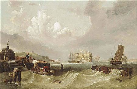PRISON HULKS LYING IN THE ESTUARY IN A STIFF BREEZE
