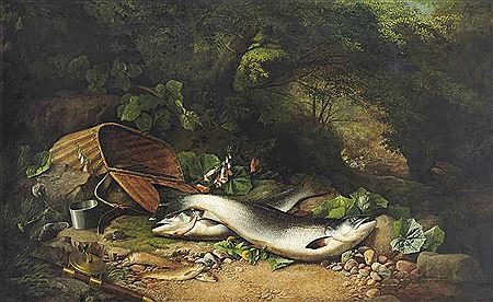 SALMON AND TROUT ON A RIVERBANK