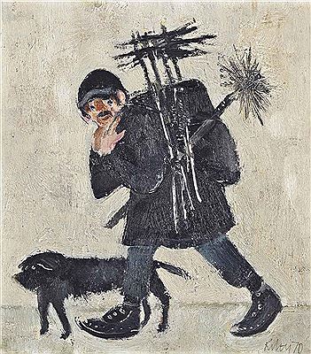 Bill Flood, the chimney sweep by Harold Riley - Auction record, sale price, and art valuation. Compare with similar artists and explore comparable artworks.