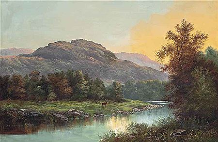 Deer at the edge of a highland stream by William Henry Millais - Auction record, sale price, and art valuation. Compare with similar artists and explore comparable artworks.