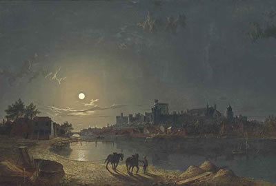 A moonlit view of Windsor Castle, with a traveller and his horses in the foreground by Sebastian Pether - Auction record, sale price, and art valuation. Compare with similar artists and explore comparable artworks.