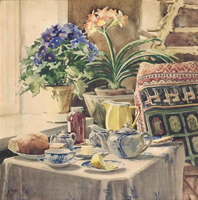 The tea table by Grand Duchess Olga Alexandrovna - Auction record, sale price, and art valuation. Compare with similar artists and explore comparable artworks.
