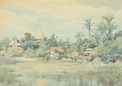 Ascent to the Shwe Dagon; and The Shwe Dagon from the Bahan Tank