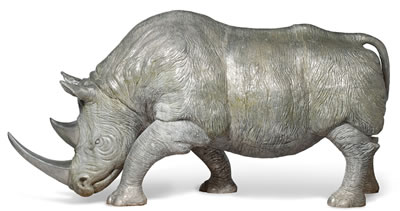 A LARGE CAST-ALUMINIUM MODEL OF A RHINO