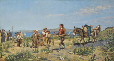 Travellers on a coastal path, possibly Sicily