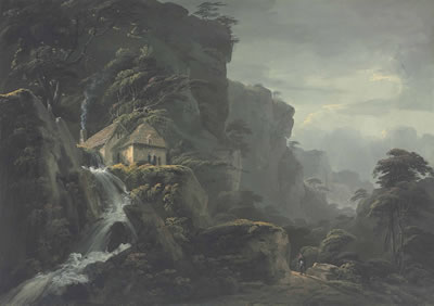 A mountain landscape with a torrent