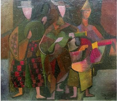 Sample artwork by Max Herman (MH) Maxy (1895 - 1971), known for cubist and semi-abstract figure painting, set design, teaching - View similar artists and auction records