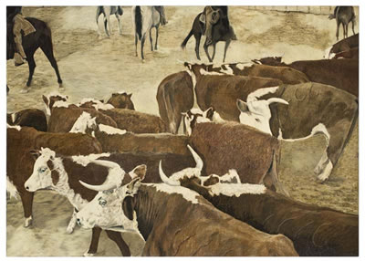 "Four Sixes Cattle Drive" by Natalie Erwin - Auction record, sale price, and art valuation. Compare with similar artists and explore comparable artworks.
