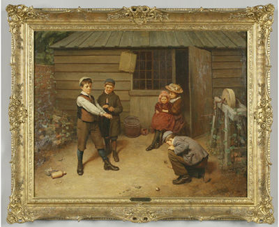 Children Playing by Harry Brooker - Auction record, sale price, and art valuation. Compare with similar artists and explore comparable artworks.