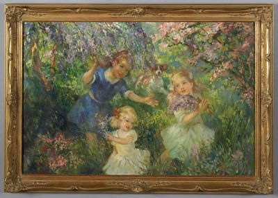 CHILDREN PLAYING AMONG FLOWERS