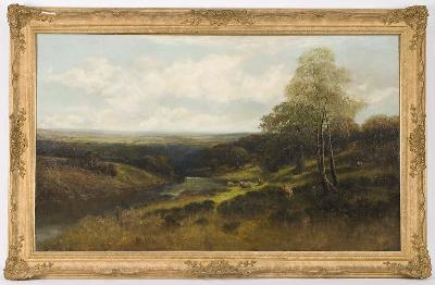 Depicting a pastoral landscape with a river
