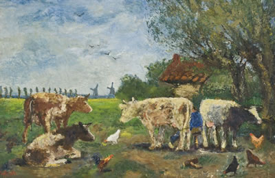 A Holland landscape with farm animals