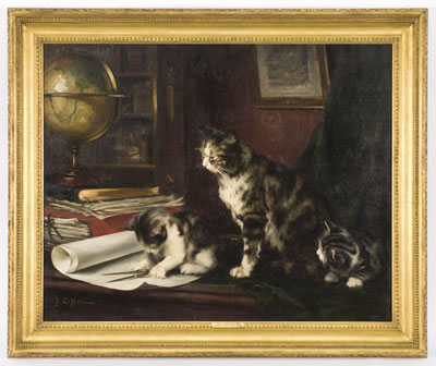 Studious cats in a library