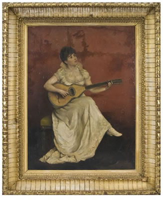 A portrait of young lady playing the guitar