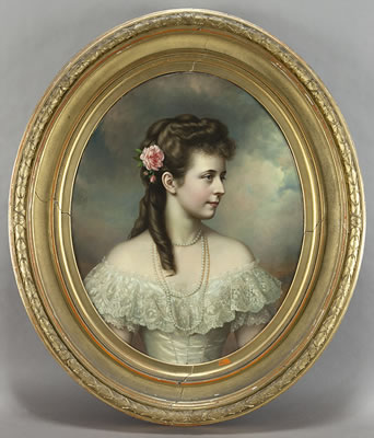 "Portrait of Woman with Pink Flower"