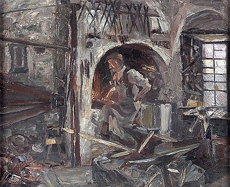 In der Schmiede um 1925 by Eduard Bechteler - Auction record, sale price, and art valuation. Compare with similar artists and explore comparable artworks.