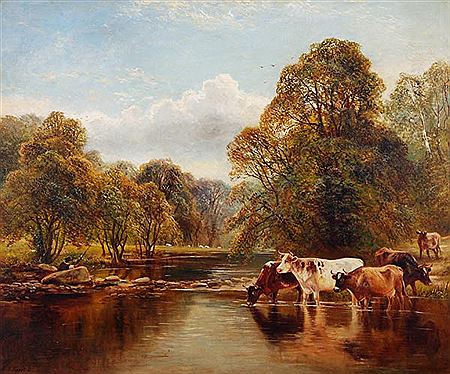 River scene with cattle watering