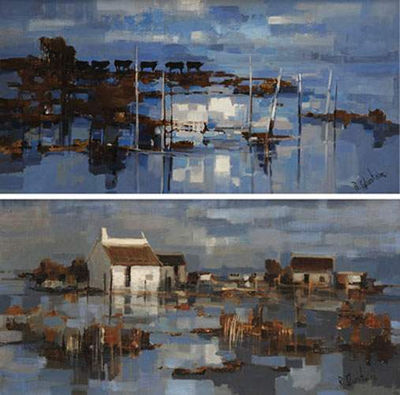 Soir en Camargue - Vue d'un port camarguais (a pair)