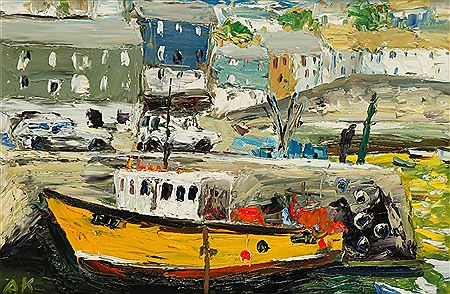 ""Yellow Boat, Mevagissey"" by Alan Knight - Auction record, sale price, and art valuation. Compare with similar artists and explore comparable artworks.