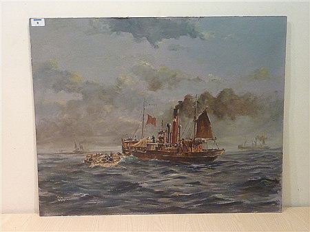 Hull Steam Trawler H99 taking on Supplies at Sea