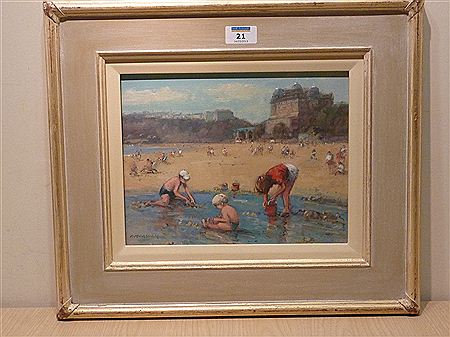 "On the Beach South Bay Scarborough with the Grand Hotel" by Richard Marshall - Auction record, sale price, and art valuation. Compare with similar artists and explore comparable artworks.
