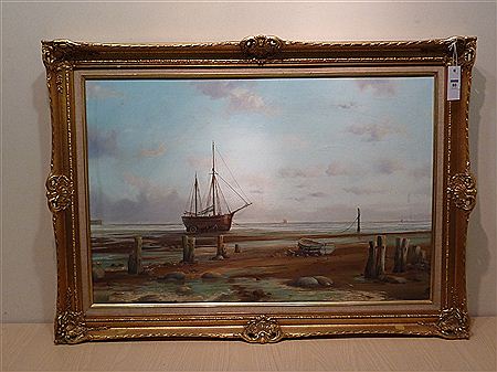 Sailing Vessel unloading on the Beach at Sandsend near Whitby