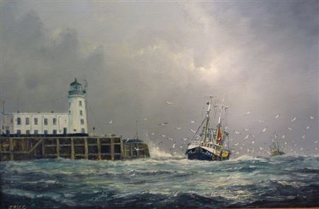Trawlers entering Scarborough Harbour