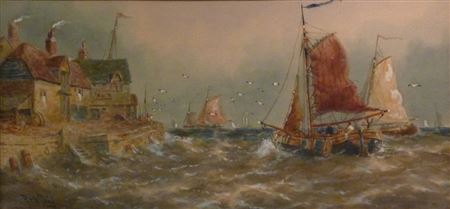 Fishing Boats approaching the Quayside by Robert Thornton Wilding - Auction record, sale price, and art valuation. Compare with similar artists and explore comparable artworks.