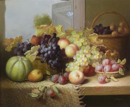 Still Life of Fruit on a Farmhouse Table