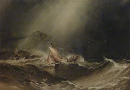 Fishing Smack returning to Scarborough Harbour in Storm conditions by Henry Barlow Carter - Auction record, sale price, and art valuation. Compare with similar artists and explore comparable artworks.