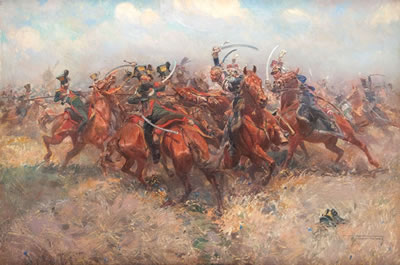 Sample artwork by Antoni Trzeszczkowski (1902 - 1974), known for paintings and drawings of military battles, soldiers, horses and riders, snow scenes - View similar artists and auction records