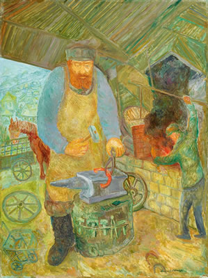 Sample artwork by Chaim Goldberg (1917 - 2004), known for war victim figure paintings, sculpture, engravings - View similar artists and auction records