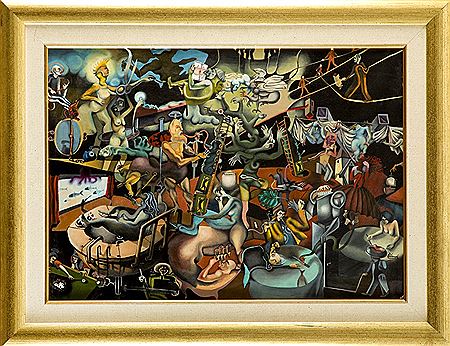 Sample artwork by Piotr Urbanek (Born 1976), known for cartoonish, high color abstract figure and genre painting - View similar artists and auction records