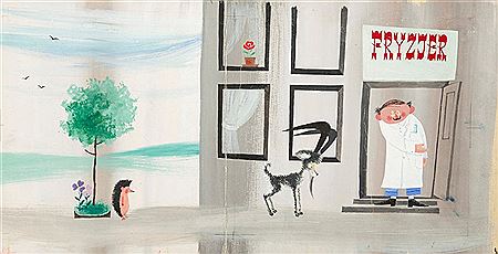 Sample artwork by Miroslaw Pokora (1933 - 2006), known for satirical drawings, brightly colored posters and book illustrations - View similar artists and auction records