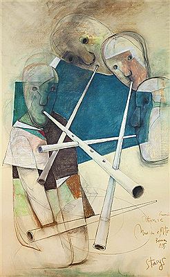 Sample artwork by Eidrigevicius Stasys (Born 1949), known for figurative art with surrealism, irony, and grotesque elements. uses various techniques and mediums. - View similar artists and auction records