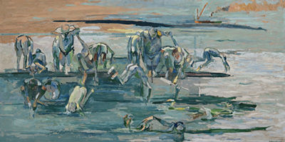 Sample artwork by John Richard Passmore (1904 - 1984), known for abstract figurative painting, bathers - View similar artists and auction records