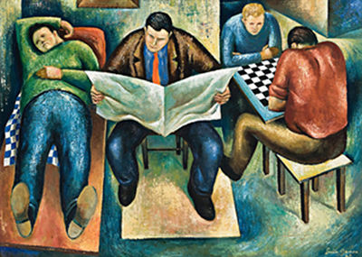 Men Relaxed, 1948 by Louis Robert James - Auction record, sale price, and art valuation. Compare with similar artists and explore comparable artworks.