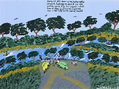 HERE WE ARE DOWN BY THE KATARAPKO by Ian Abdulla - Auction record, sale price, and art valuation. Compare with similar artists and explore comparable artworks.