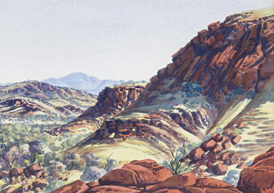 Sample artwork by Oscar Namatjira (1922 - 1991), known for landscape paintings - View similar artists and auction records