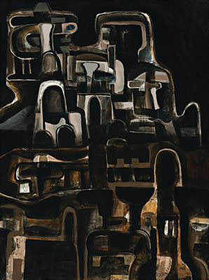 PEOPLE ABOVE THE CITY, c1965 by Jan Senbergs - Auction record, sale price, and art valuation. Compare with similar artists and explore comparable artworks.