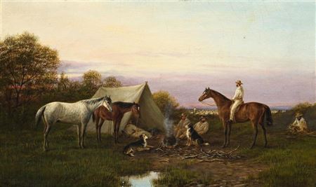 DROVERS BY THE BILLABONG, 1895 by William Wackenbath Short - Auction record, sale price, and art valuation. Compare with similar artists and explore comparable artworks.