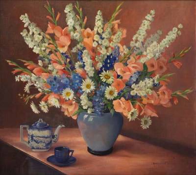 Sample artwork by Kathryne Travis (1894 - 1972), known for floral still life and landscape painting, illustration - View similar artists and auction records